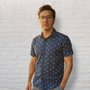 Denim & Flower Dark Blue Shirt with White Patterns